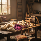 Lifestyle – burgundy wine plum silk cocoons in artisan studio