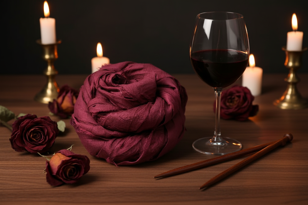 Lifestyle – Burgundy Wine Sari Silk Yarn