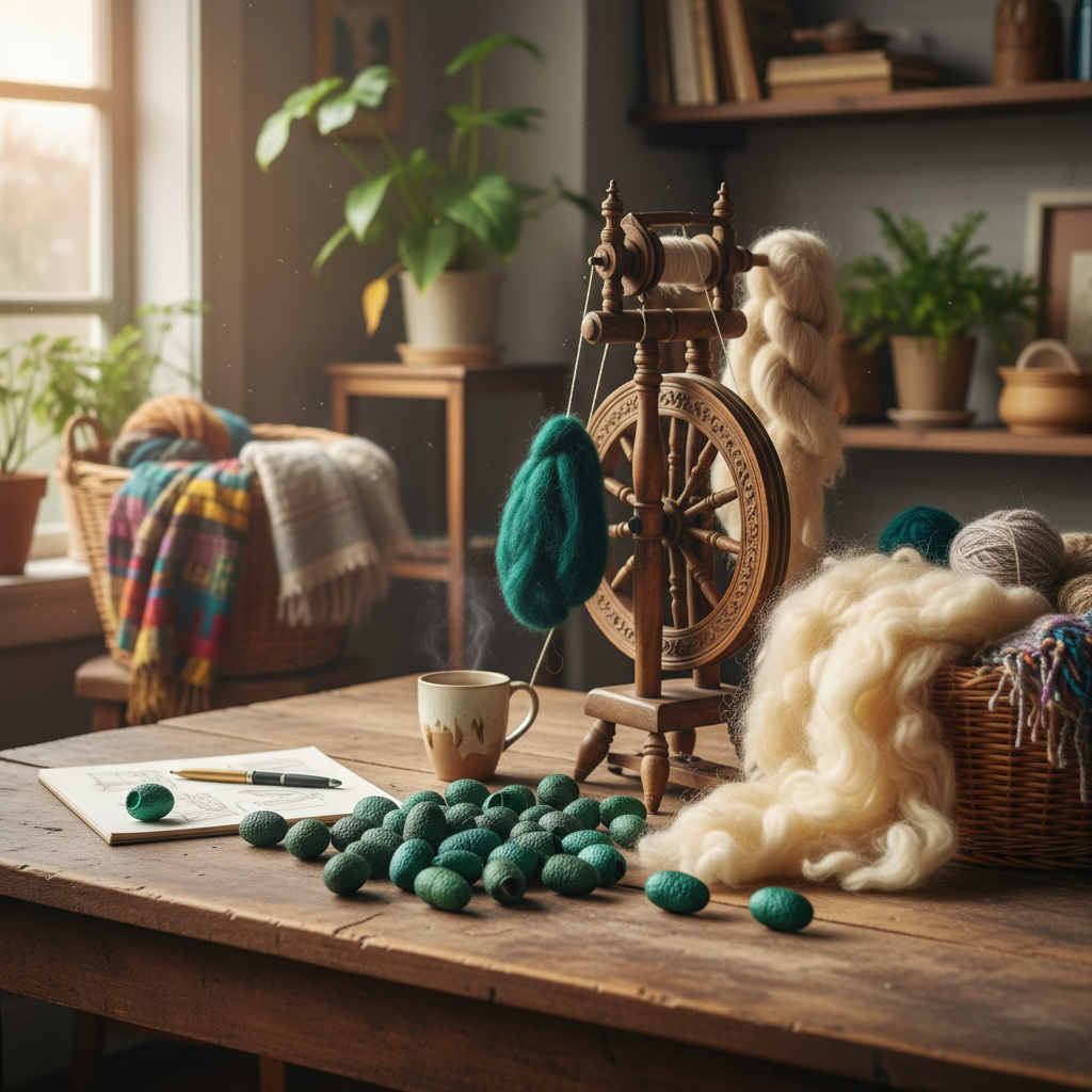 Lifestyle – emerald green silk cocoons in artisan studio