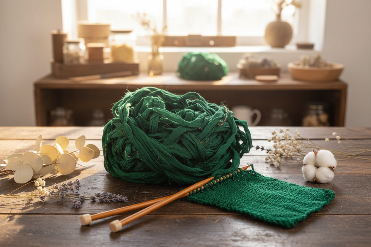 Lifestyle – Forest Green Sari Silk Ribbon Yarn