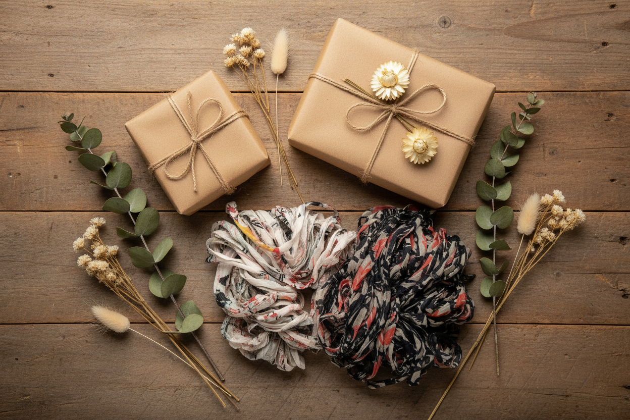 Lifestyle – Frayed Silk Chiffon Ribbons on Gifts