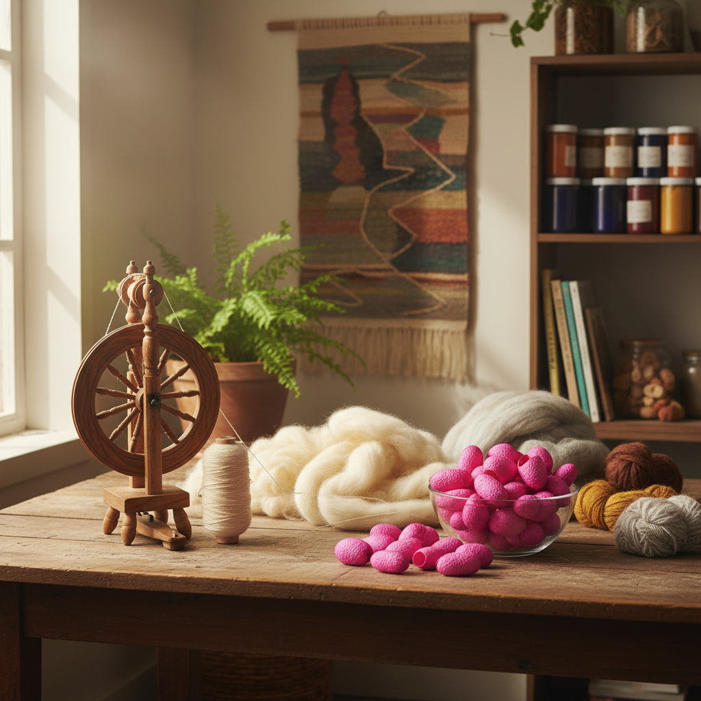 Lifestyle – fuchsia pink silk cocoons in artisan studio