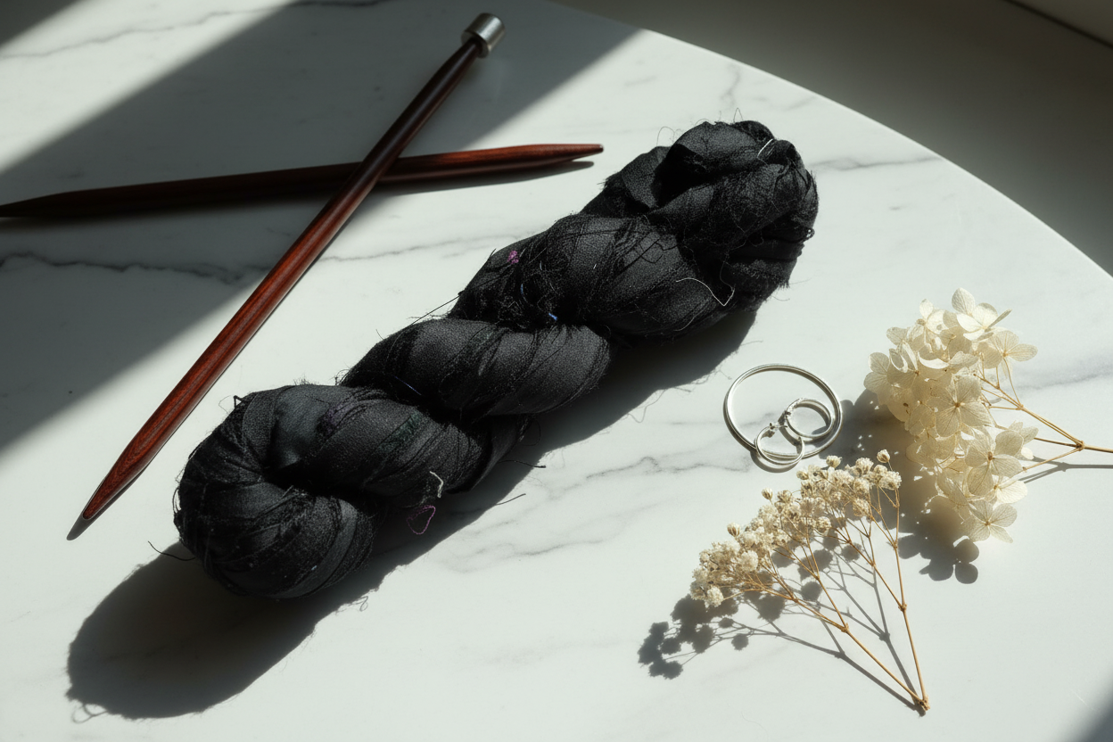 Lifestyle – Jet Black Sari Silk Yarn