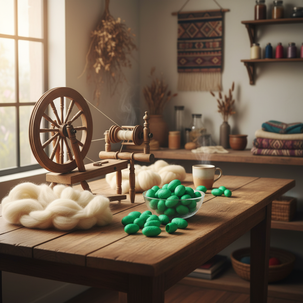 Lifestyle – kelly green silk cocoons in artisan studio