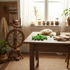 Lifestyle – lime apple green silk cocoons in artisan studio