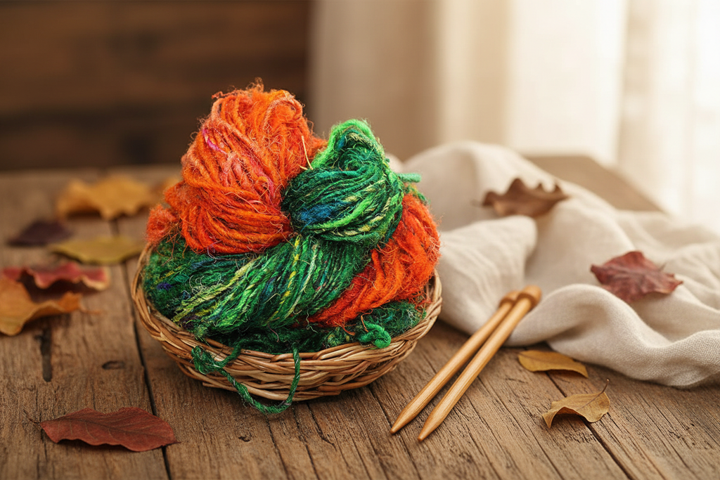 Lifestyle – Orange & Green Sari Silk Yarn