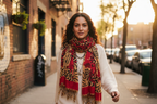 Lifestyle – Red Golden Black Printed Sari Silk Scarf