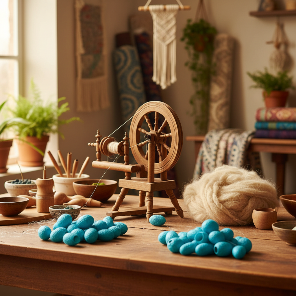 Lifestyle – turquoise teal silk cocoons in artisan studio