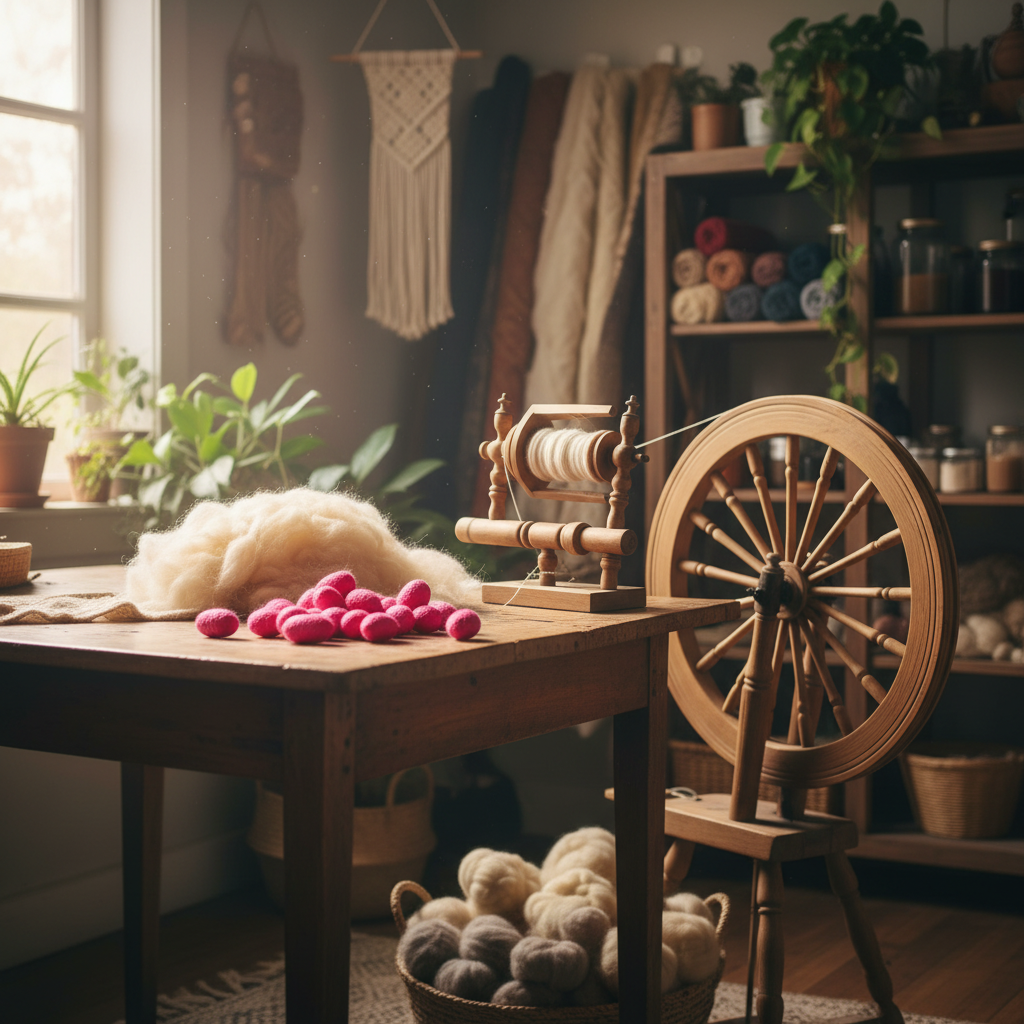 Lifestyle – vivid rose magenta silk cocoons in artisan studio