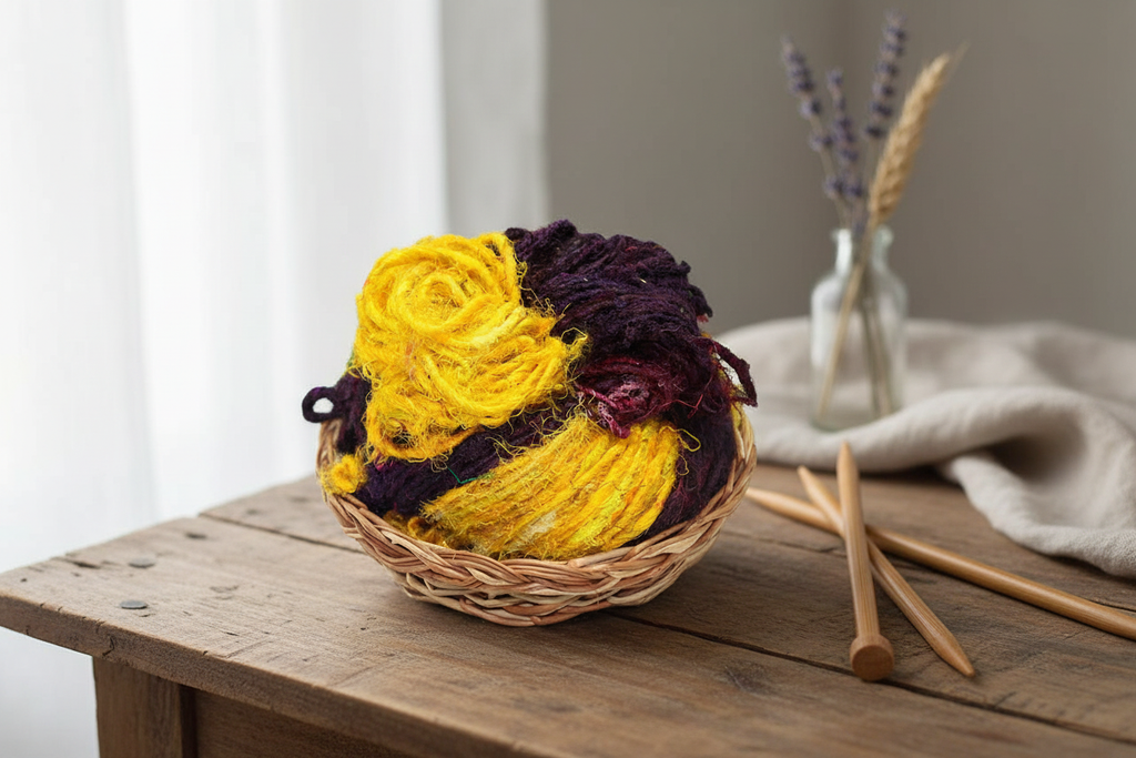Lifestyle – Yellow & Purple Sari Silk Yarn