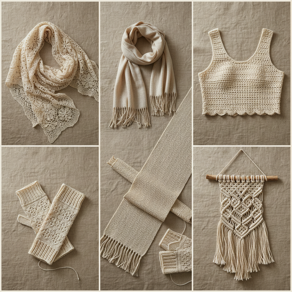 Natural Silk Yarn End Product Collage