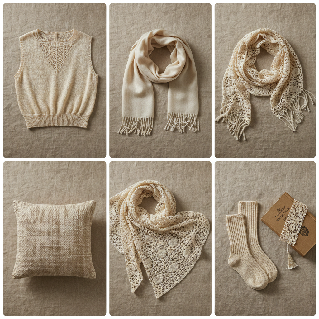 Natural Twisted Silk Yarn End Product Collage