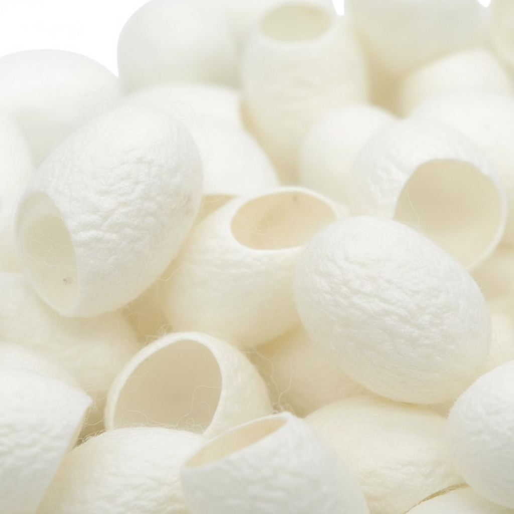Natural White Silk Cocoons Closeup