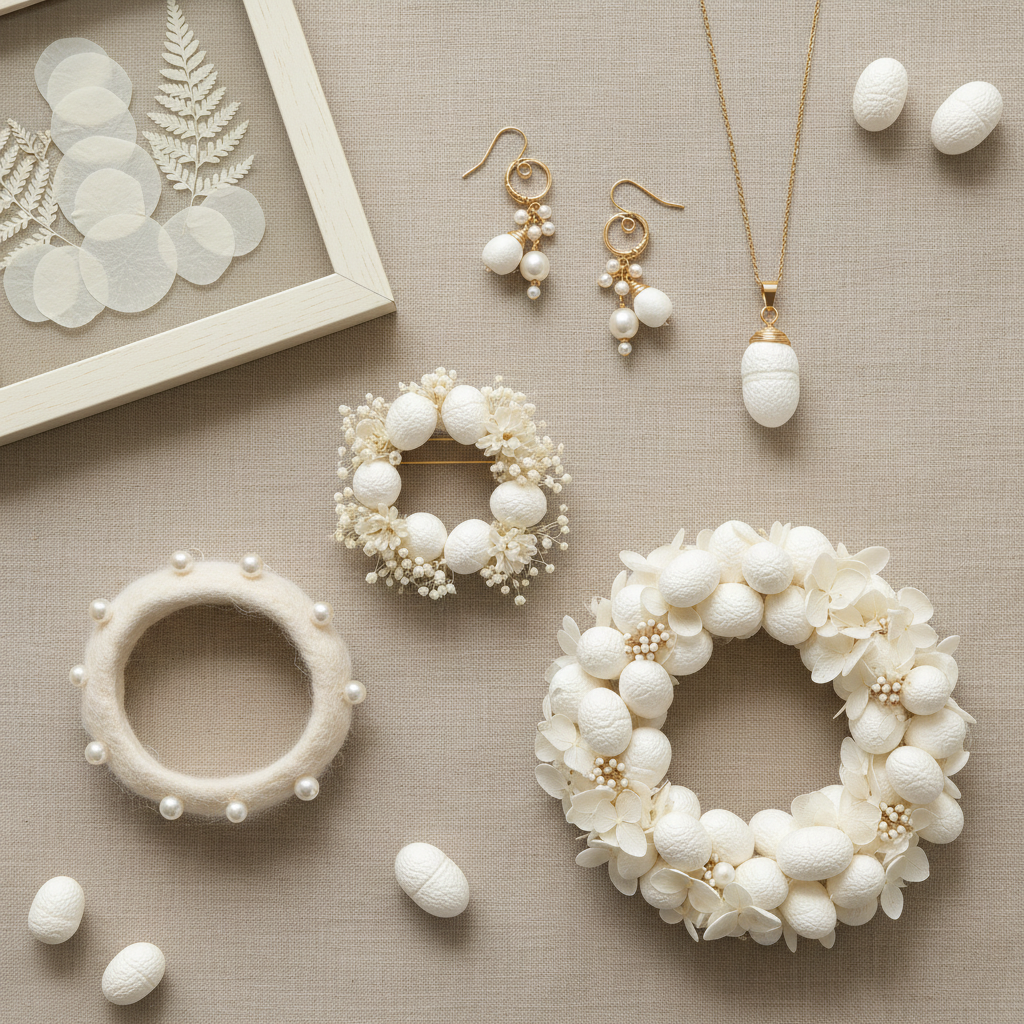 Natural White Silk Cocoons End Product Collage