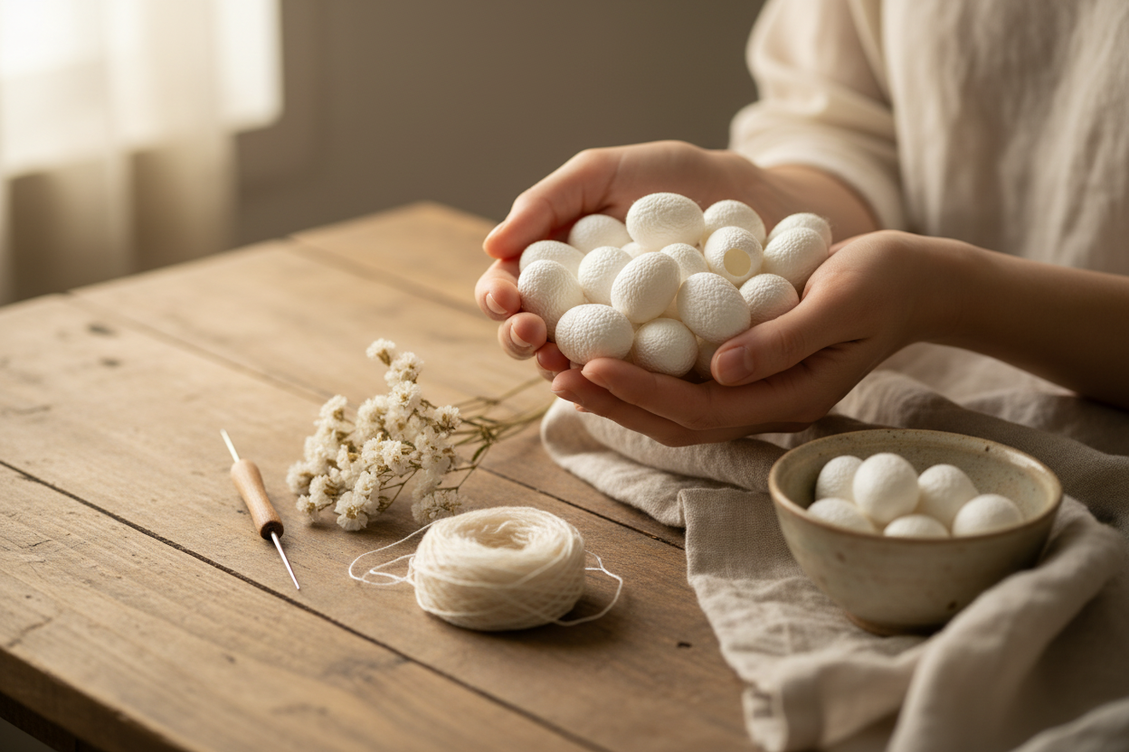 Natural White Silk Cocoons Lifestyle