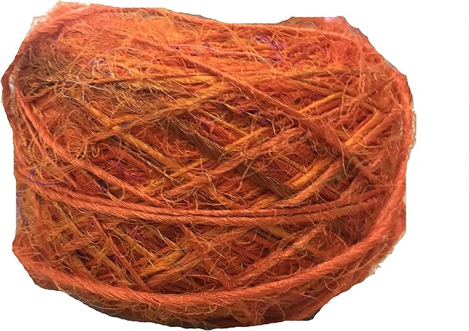 Knitsilk Premium Ball Recycled Sari Silk Yarn - Orange- 100gm, 150yards