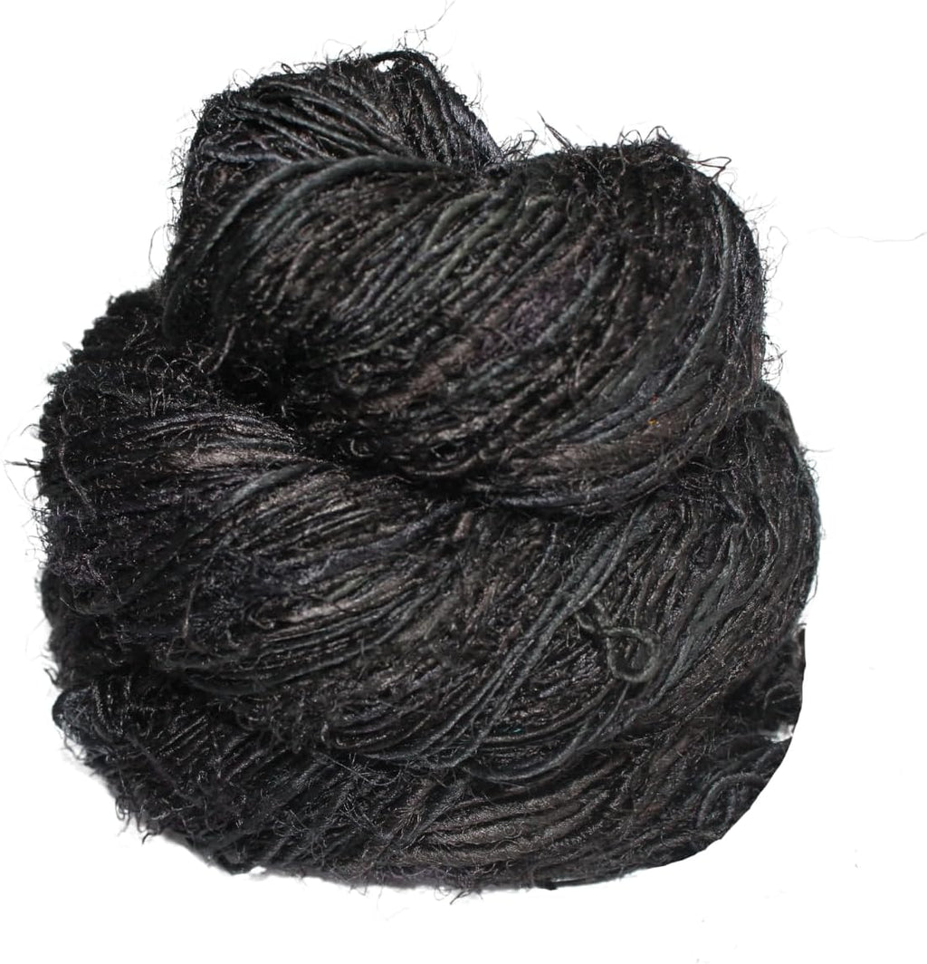 Knitsilk Premium Recycled Sari Silk Worsted Yarn - Black | 150+ Yards, 100gm