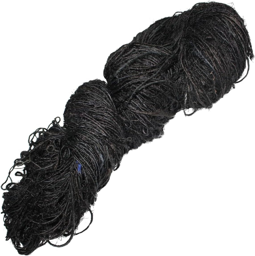 Knitsilk Premium Recycled Sari Silk Worsted Yarn - Black | 150+ Yards, 100gm