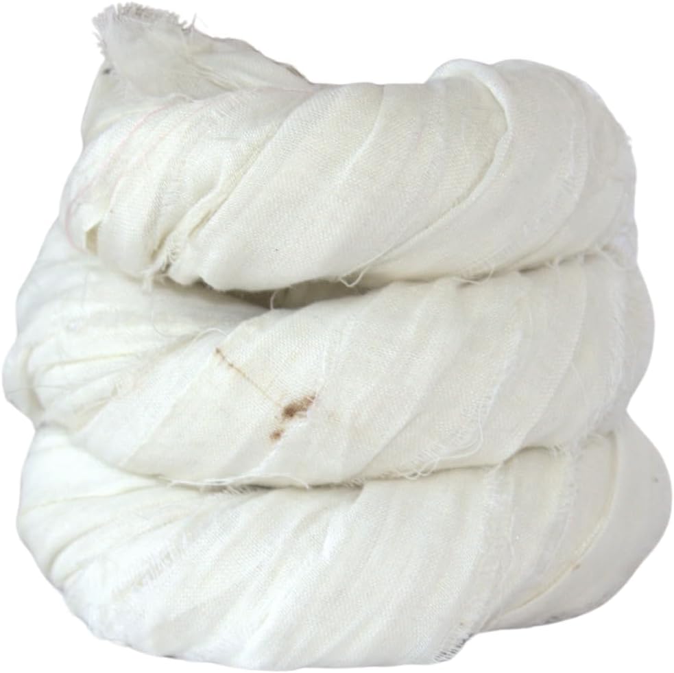 KnitSilk Poly Cotton Ribbon Yarn – Natural White | 45g | 22 Yards | Lightweight Craft Yarn for Knitting & Crochet