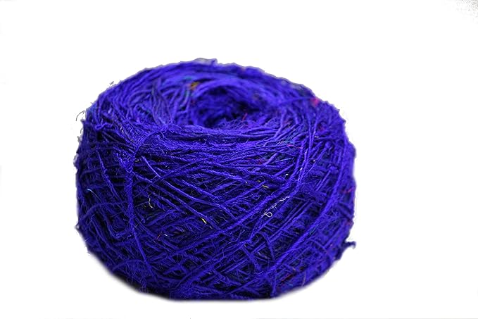 Knitsilk Premium Ball Recycled Sari Silk Yarn - Royal Blue- 100gm, 150yards