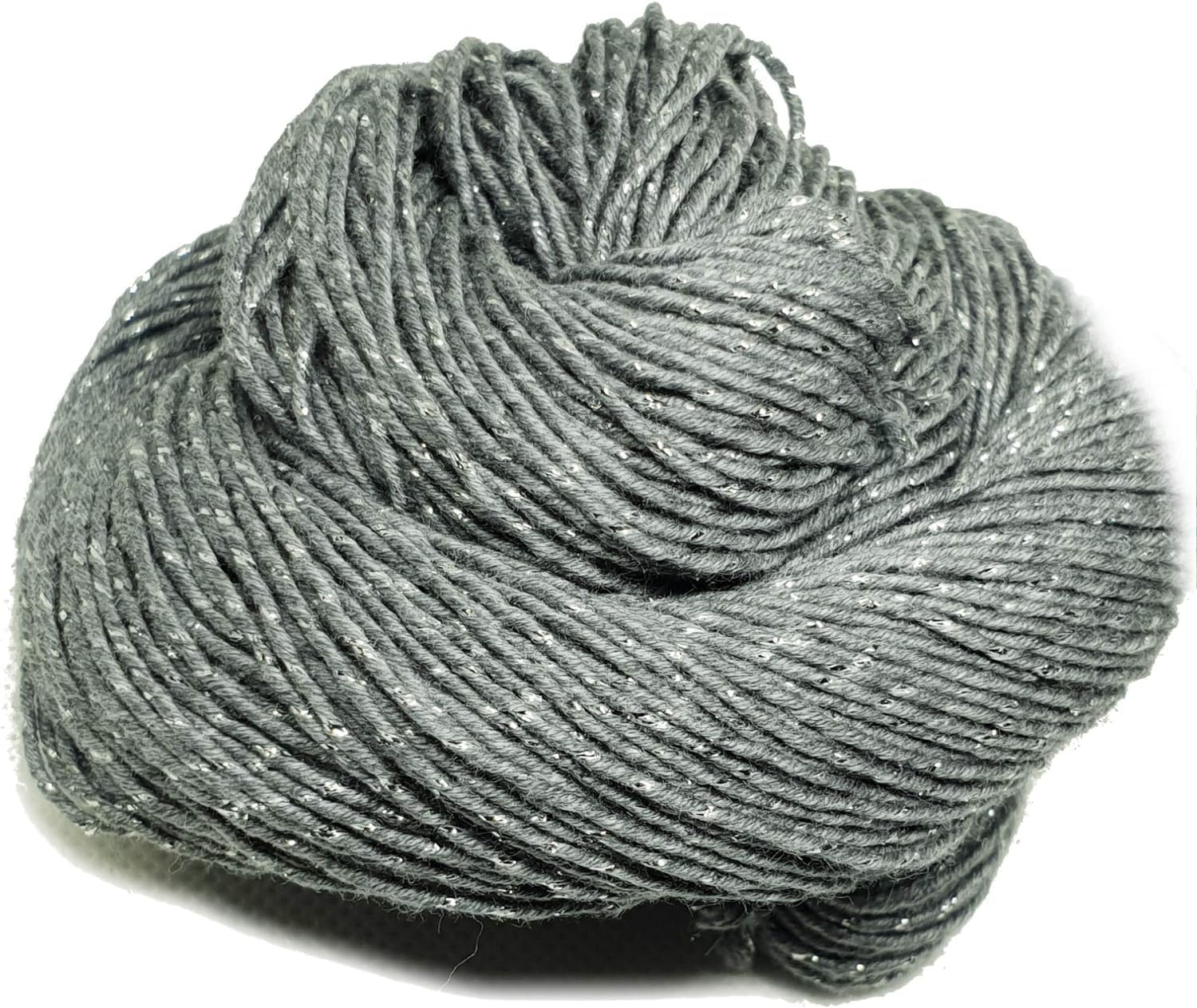 KNITSILK Sparkle Silk Yarn: Silk Shimmer Sparkle & Iridescent Sparkle Yarn - 50 GR Pure Mulberry Silk Yarn - Knit, Crochet, Weave, Baby Yarns -  Grey