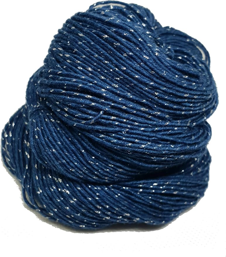 KNITSILK Sparkle Silk Yarn: Silk Shimmer Sparkle & Iridescent Sparkle Yarn - 50 GR Pure Mulberry Silk Yarn - Knit, Crochet, Weave, Baby Yarns -  Navy blue