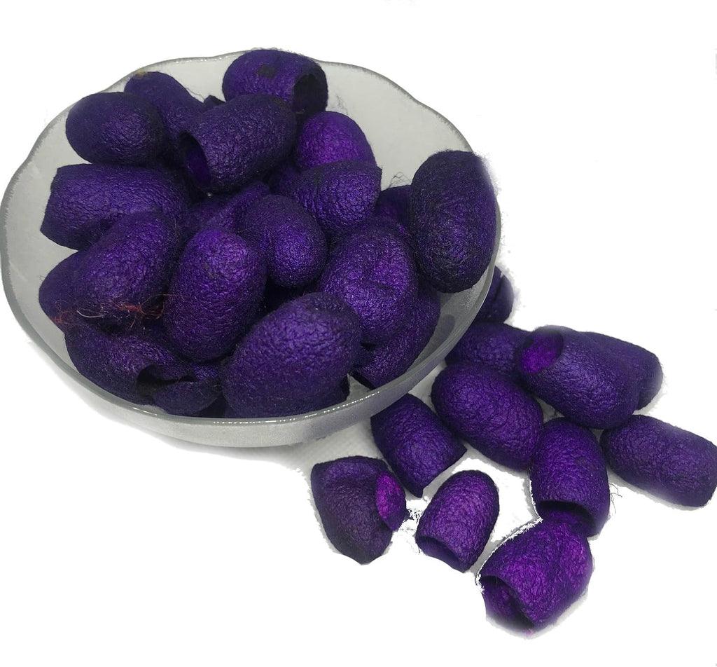 Knitsilk Hand Dyed Silk Cocoons | 30 Cut Mulberry Silk Fibers – Purple | Pack 1
