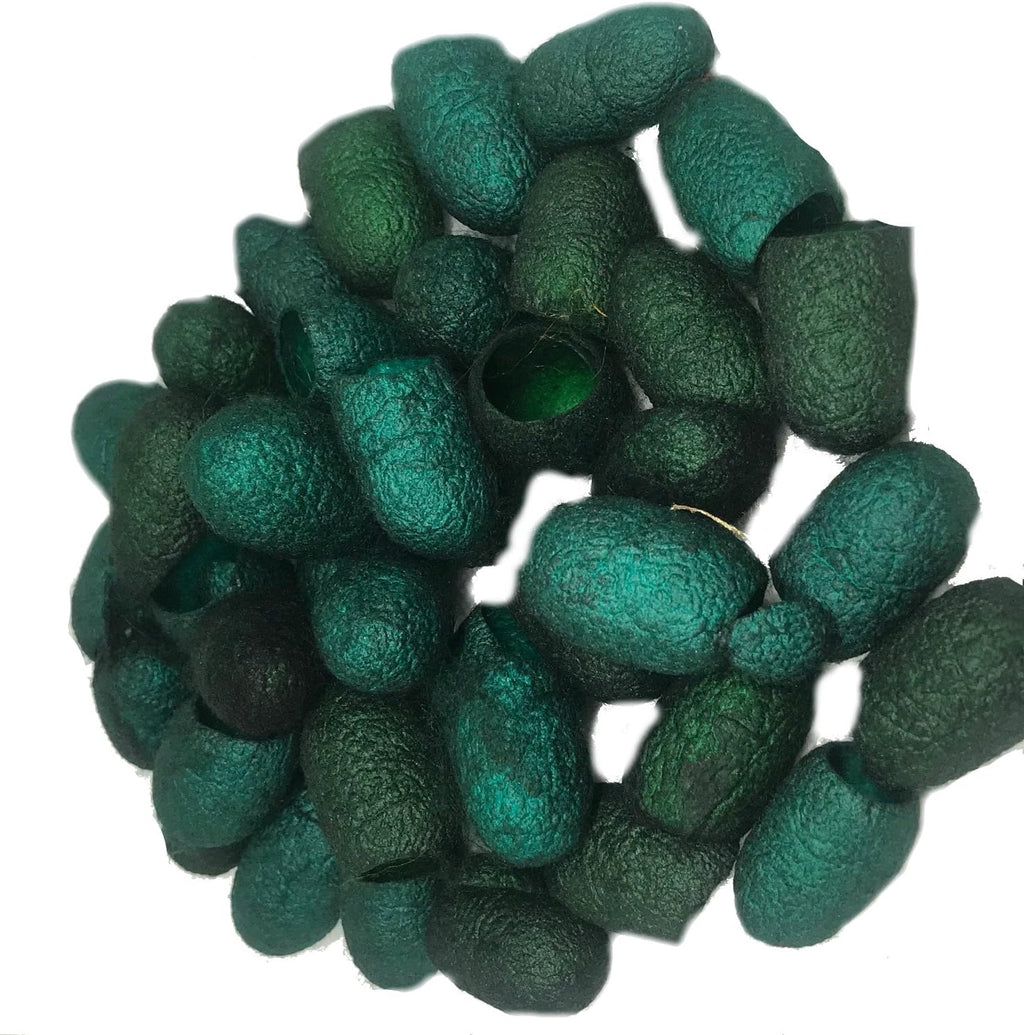 Knitsilk Hand Dyed Silk Cocoons | 30 Cut Mulberry Silk Fibers – Dark Green| Pack 1