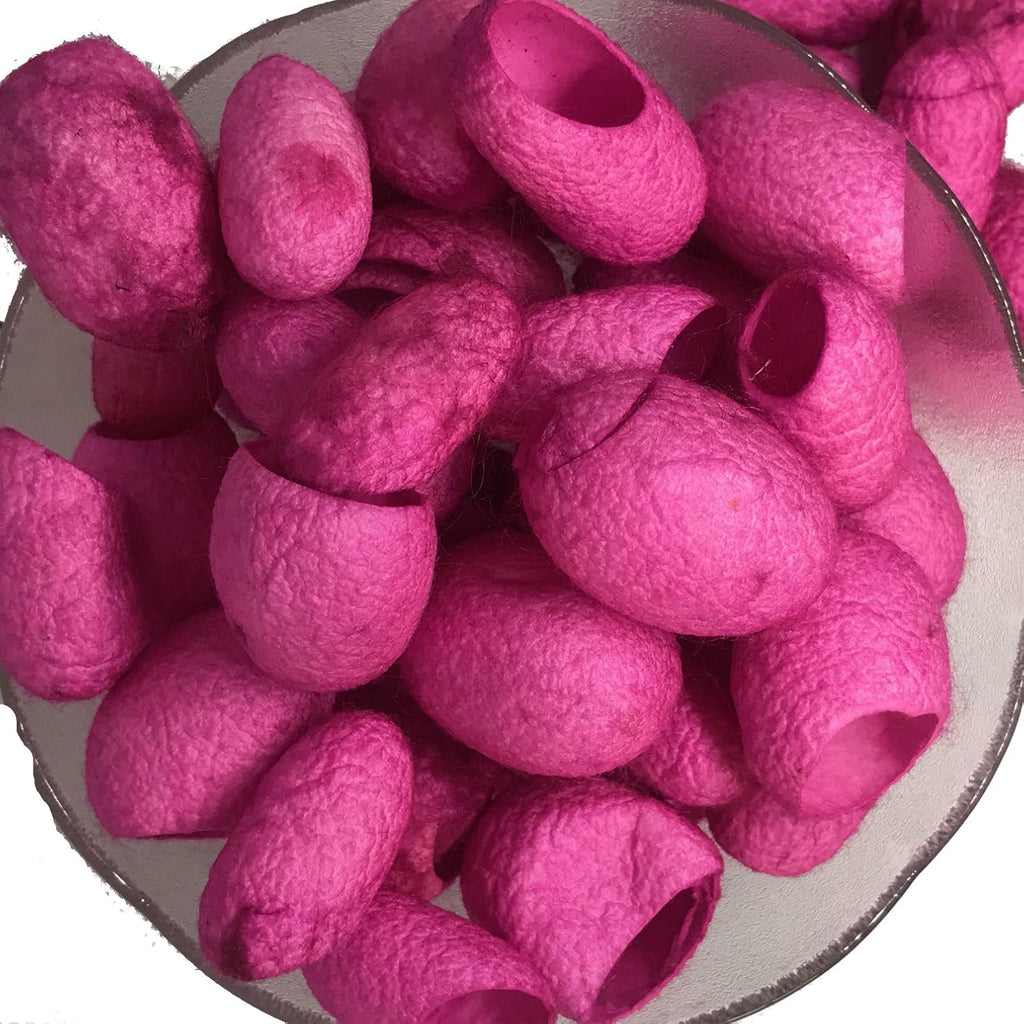 Knitsilk Hand Dyed Silk Cocoons | 30 Cut Mulberry Silk Fibers – Pink | Pack 1