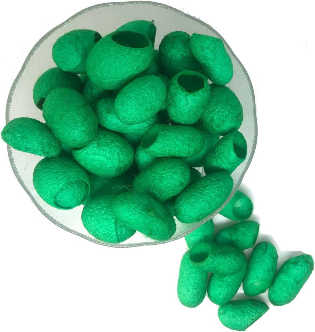 Knitsilk Hand Dyed Silk Cocoons | 30 Cut Mulberry Silk Fibers –  Green | Pack 1