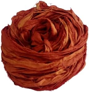Knitsilk Recycled Sari Silk Ribbon Yarn – Super Bulky | Burnt Orange | Crochet, Knitting, Embroidery & Jewelry Making | 100g / 30 Yards