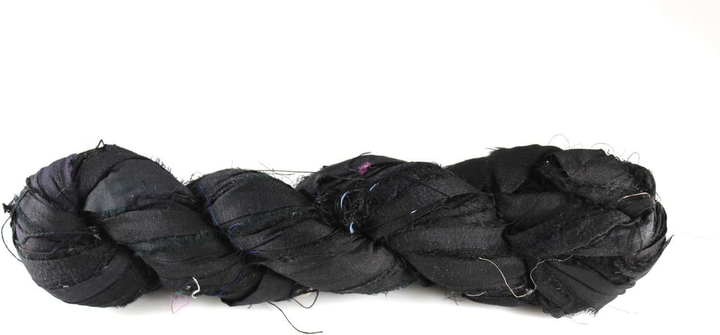 Knitsilk Recycled Sari Silk Ribbon Yarn – Super Bulky | Black | Crochet, Knitting, Embroidery & Jewelry Making | 100g / 30 Yards