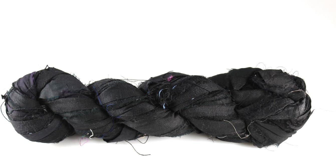 Knitsilk Recycled Sari Silk Ribbon Yarn – Super Bulky | Black | Crochet, Knitting, Embroidery & Jewelry Making | 100g / 30 Yards