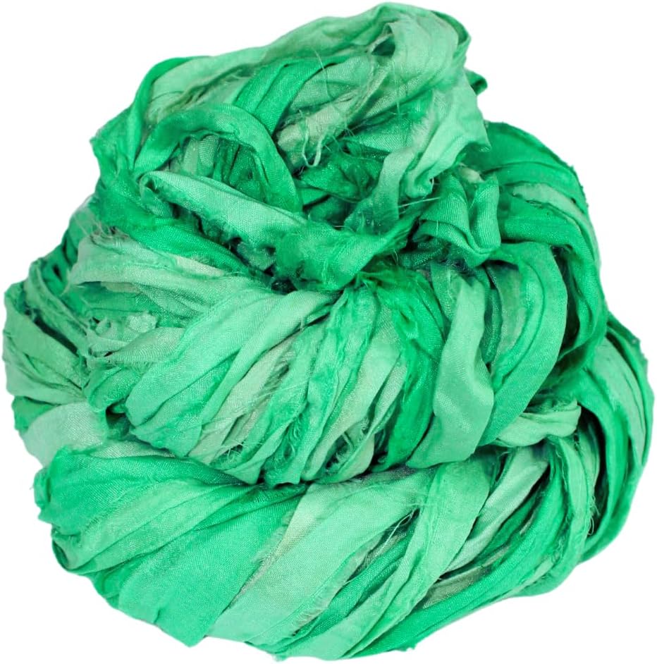 Knitsilk Recycled Sari Silk Ribbon | Green Ombre | 100g / 30 Yards | Crochet, Knitting & Jewelry Making | Pack of 1