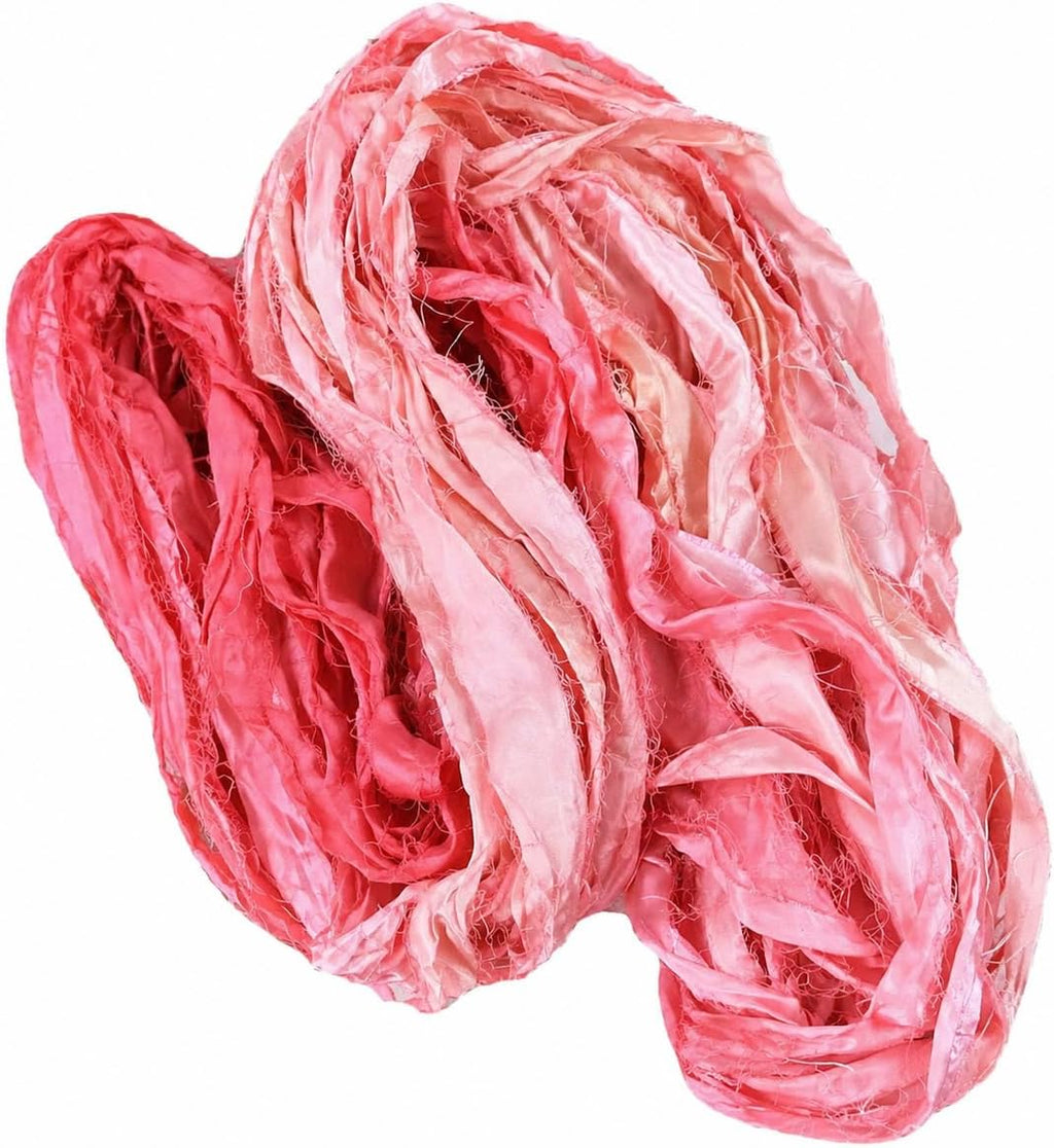 Knitsilk Recycled Sari Silk Ribbon | Peach Ombre | 100g / 30 Yards | Crochet, Knitting & Jewelry Making | Pack of 1