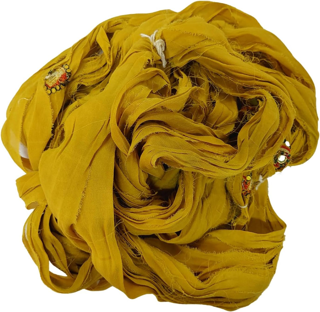 Knitsilk Super Bulky Hand-Dyed Chiffon Sari Silk Ribbon Yarn – Yellow (27 Yards / 100g)