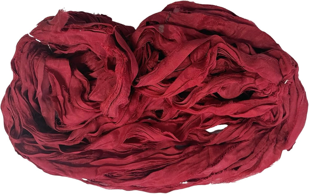 Knitsilk Super Bulky Hand-Dyed Chiffon Sari Silk Ribbon Yarn – Maroon(27 Yards / 100g)