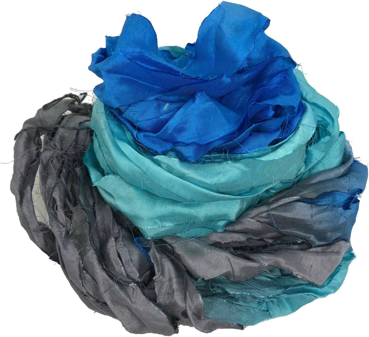 Knitsilk Super Bulky Hand-Dyed Chiffon Sari Silk Ribbon Yarn – Blue Grey (27 Yards / 100g)