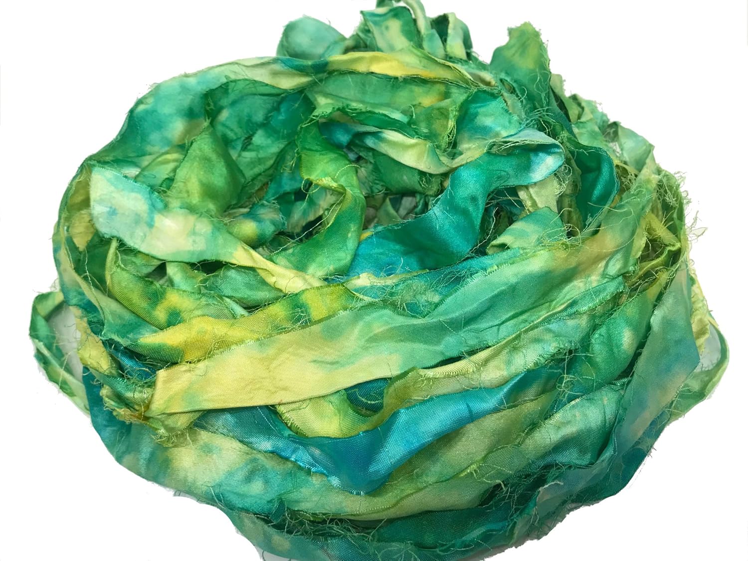 Knitsilk Super Bulky Hand-Dyed Chiffon Sari Silk Ribbon Yarn –Green Ninja  (27 Yards / 100g)