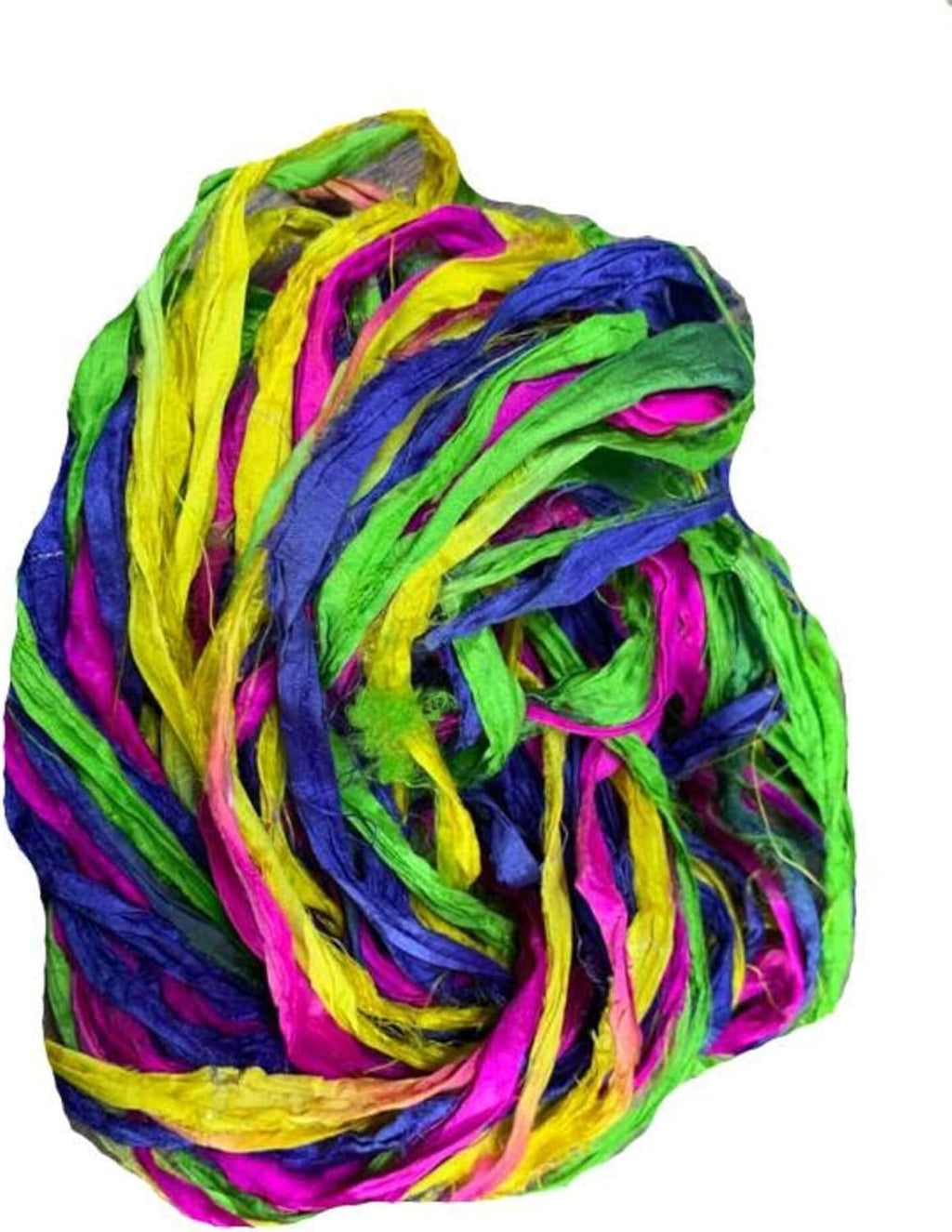 Knitsilk Recycled Sari Silk Ribbon Yarn – Super Bulky | Multicolor | Crochet, Knitting, Embroidery & Jewelry Making | 100g / 30 Yards