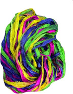 Knitsilk Recycled Sari Silk Ribbon Yarn – Super Bulky | Multicolor | Crochet, Knitting, Embroidery & Jewelry Making | 100g / 30 Yards