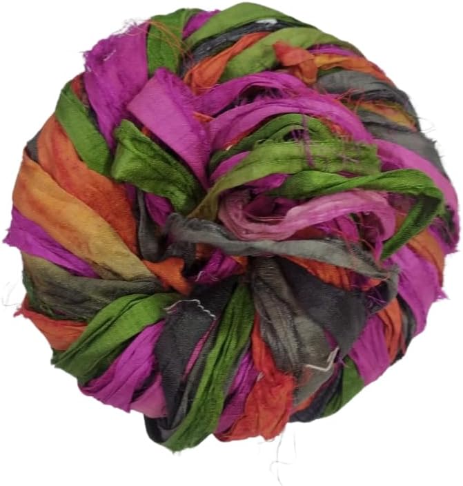 Knitsilk Recycled Sari Silk Ribbon Yarn – Super Bulky | Multicolor | Crochet, Knitting, Embroidery & Jewelry Making | 100g / 30 Yards