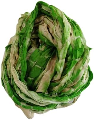 Knitsilk Recycled Shibori Sari Silk Ribbon Yarn – Super Bulky | Green | Crochet, Knitting, Embroidery & Jewelry Making | 100g / 30 Yards