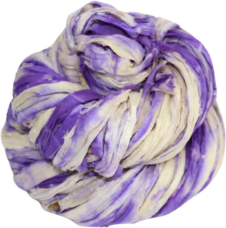 Knitsilk Recycled Shibori Sari Silk Ribbon Yarn – Super Bulky | Purple | Crochet, Knitting, Embroidery & Jewelry Making | 100g / 30 Yards