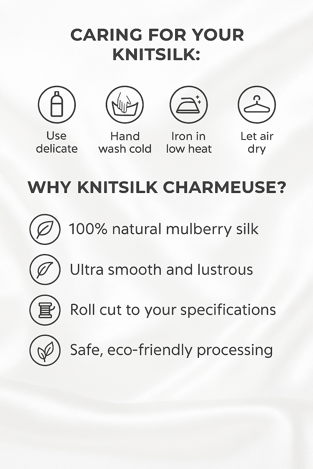 Knitsilk 100% Mulberry Silk Charmeuse Fabric – 25mm 44" Width – Pure Luxury Satin Weave - Off White - 1 Mtr